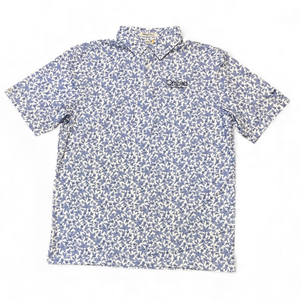 Men's Straight Down Performance Golf Polo Blue Leaf Pattern Size Large